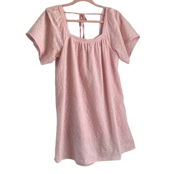 Pink Babydoll Dress With Embroidered Flowers Lace Detail Medium Eyelet - Picture 4 of 7